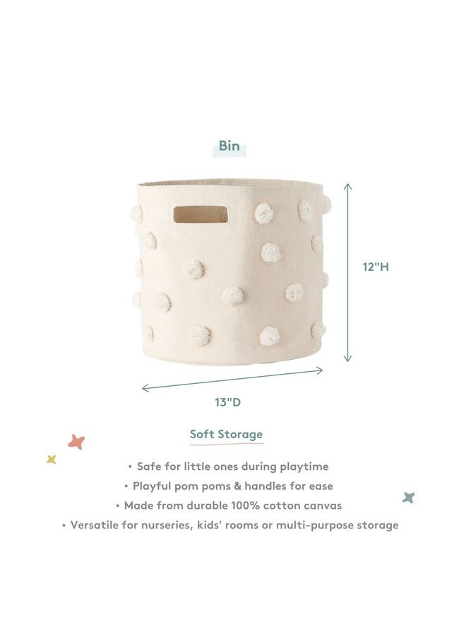PEHR Pom Pom Basket, Bin (Grey) | 100% Cotton Canvas Storage for Nursery, Playroom & Home | Decorative Organizer | 13”D x 12”H - Image 3