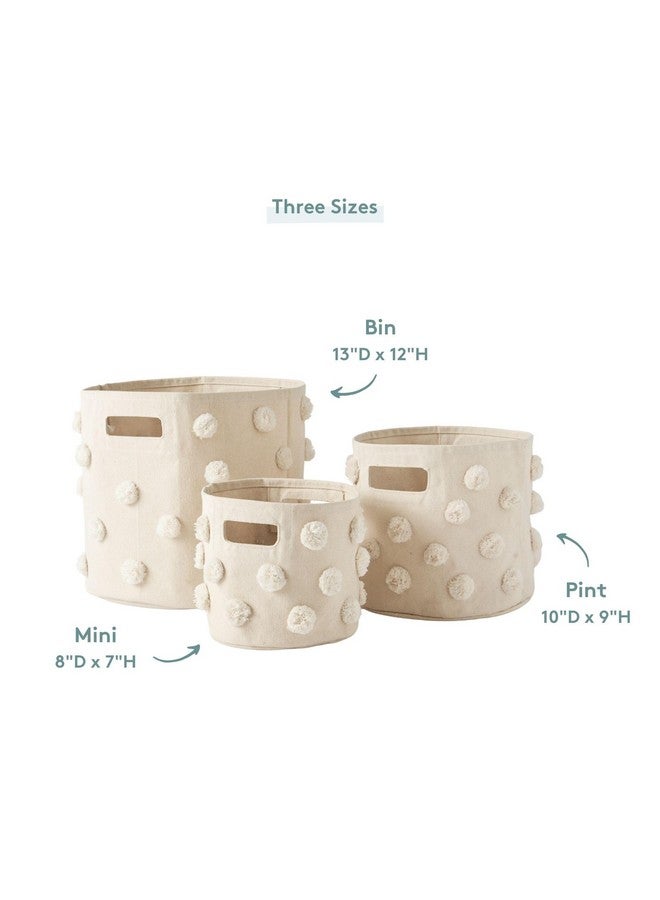 PEHR Pom Pom Basket, Bin (Grey) | 100% Cotton Canvas Storage for Nursery, Playroom & Home | Decorative Organizer | 13”D x 12”H - Image 2