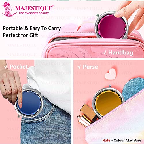 MAJESTIQUE Metal Double-Sided Travel Makeup Compact Mirror - Cute Pocket With 1X 2X Magnification, Type ÂŽFramed, Tabletop Mounting Color May Vary, Round - Image 3