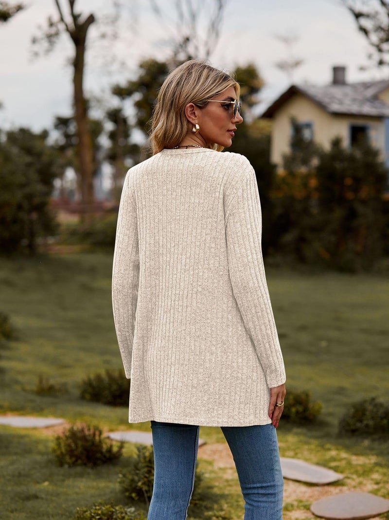 Witsmile Cardigan for Women Fall Long Sleeve Open Front Cozy Sweater Coat with Pockets Button Down Loose Outwear(Apricot, Large) - Image 2