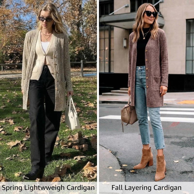 Witsmile Cardigan for Women Fall Long Sleeve Open Front Cozy Sweater Coat with Pockets Button Down Loose Outwear(Apricot, Large) - Image 4
