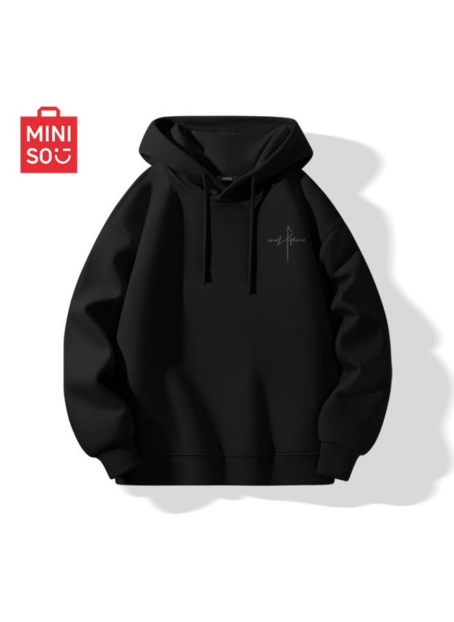 Miniso Miniso Men's Hoodie With Hooded Sweater, Heavyweight Loose Fit, Autumn And Winter Thickened, High-end Youth Trendy Jacket, Black, Size L  - Image 1