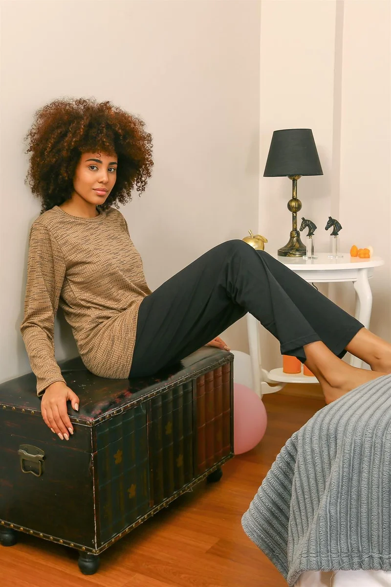 اكبينيز Women's Long Sleeve Combed Cotton Pajama Set 4178
