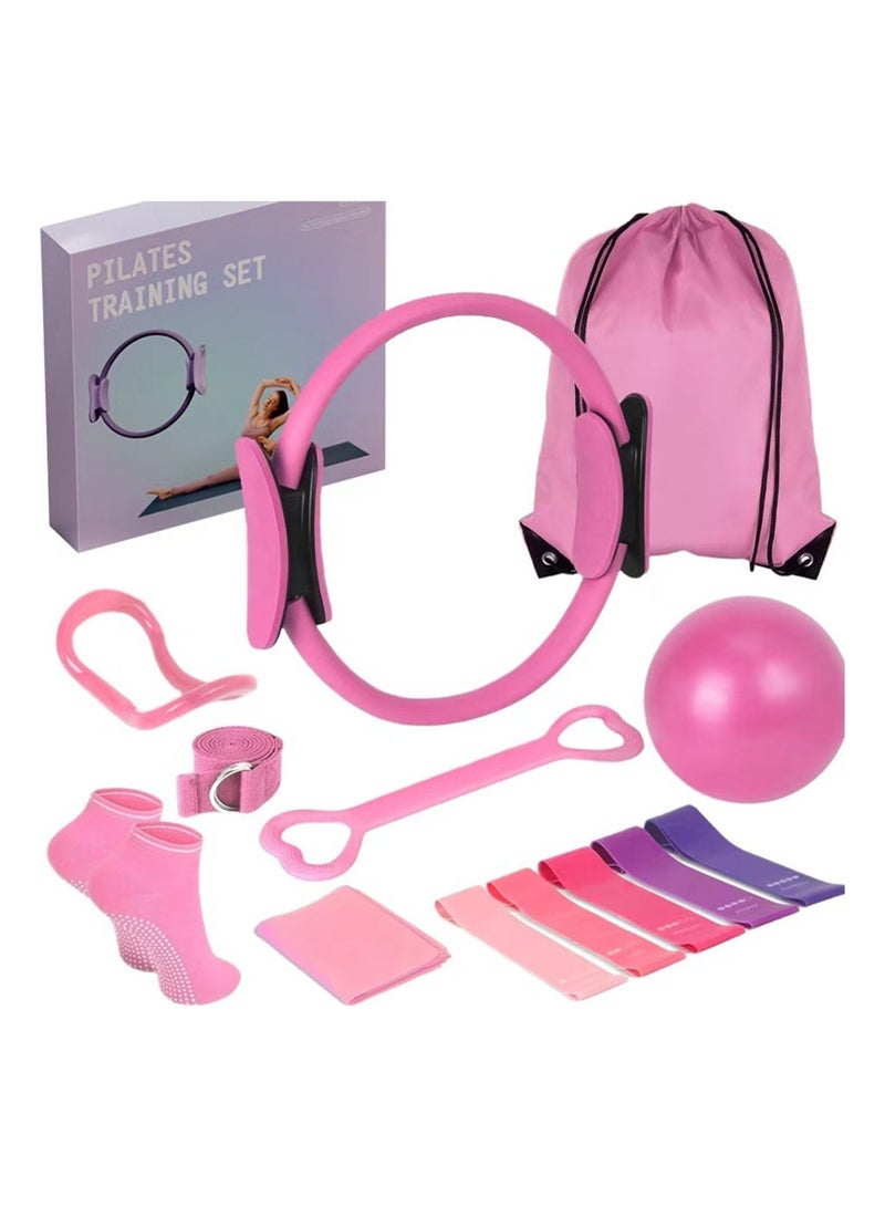 MVAQKLM مجموعة أدوات بيلاتيس الأساسية للنساء، مجموعة معدات بيلاتيس مع كرة يوغا 9 بوصات، شريط مقاومة على شكل رقم 8، أشرطة بيلاتيس وملحقاتها، مجموعة حلقات وكرة بيلاتيس للمبتدئين في التمارين المنزلية - Image 1