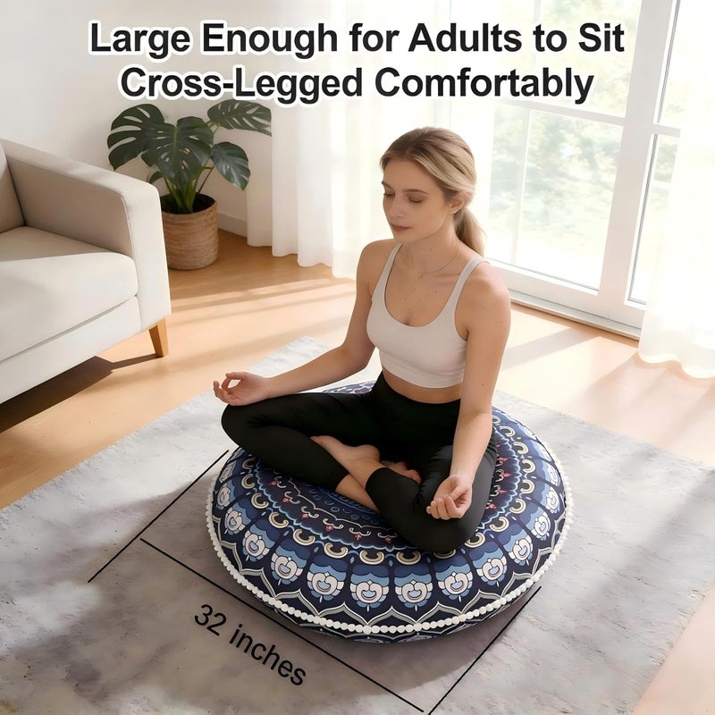 LOVMOC 32 inches Meditation Floor Cushion for Adults, Round Large Thick Floor Pillow, Memory Foam Filling, Navy Blue - Image 2