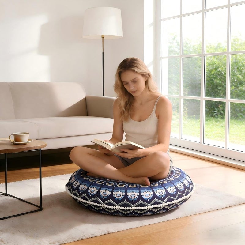LOVMOC 32 inches Meditation Floor Cushion for Adults, Round Large Thick Floor Pillow, Memory Foam Filling, Navy Blue - Image 5