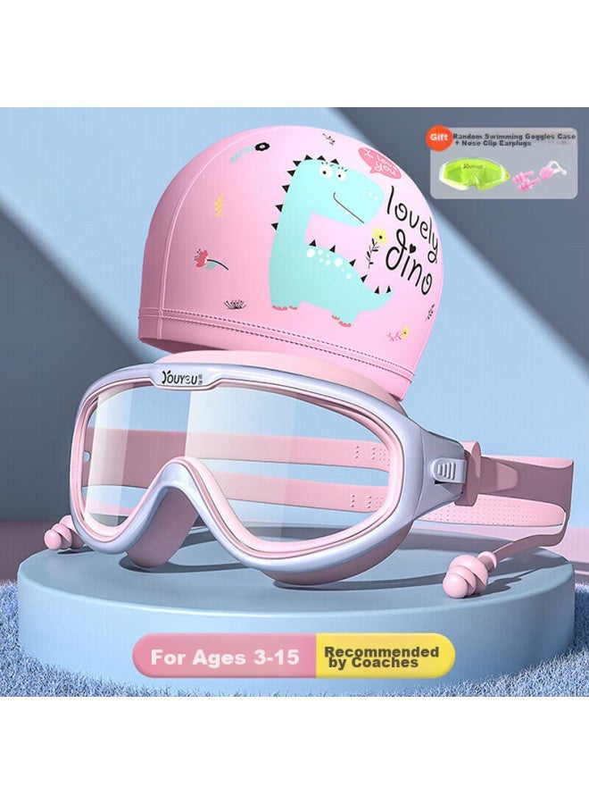 Youyou Children's Swimming Goggles And Cap, Waterproof Anti-fog Large Frame, For Boys And Girls, Swimming Pool Goggles And Cap, Six-piece Set, 6936 Cherry Blossom Sweet Pink - Image 1