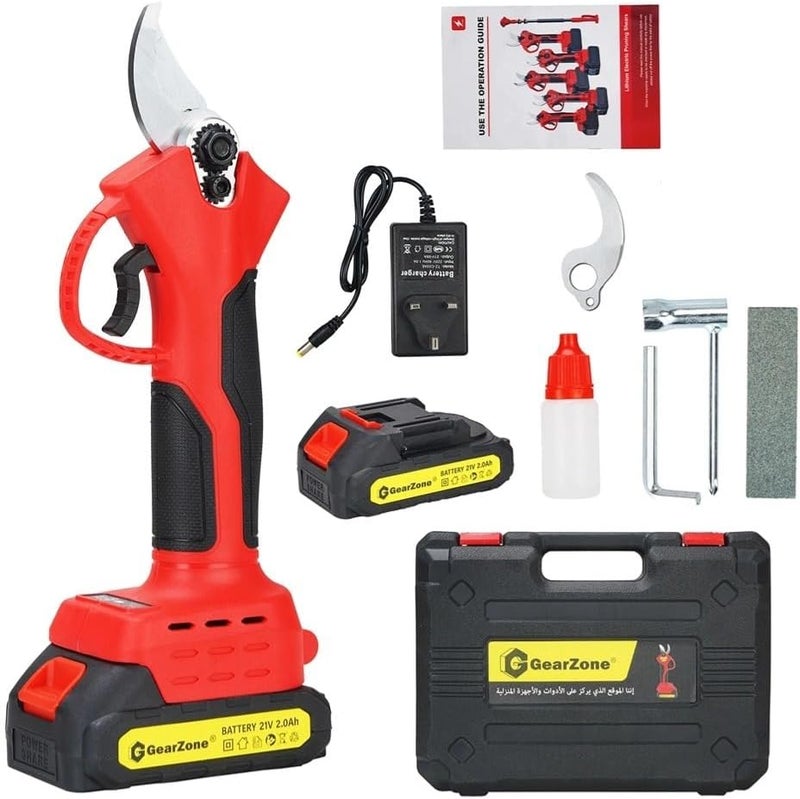 GearZone Electric pruning scissors,21V Portable Handheld Electric Pruning Shears with 2PCS Batteries, Cordless Powered Tree Branch Pruner Garden Clippers 25mm Cutting Diameter, Red Color - Image 1