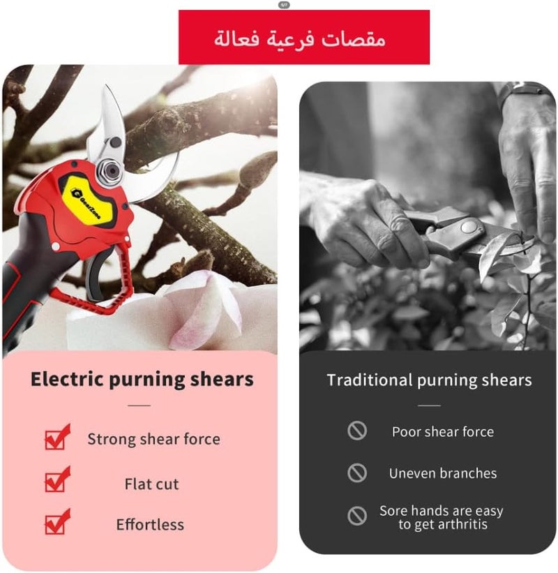 GearZone Electric pruning scissors,21V Portable Handheld Electric Pruning Shears with 2PCS Batteries, Cordless Powered Tree Branch Pruner Garden Clippers 25mm Cutting Diameter, Red Color - Image 5