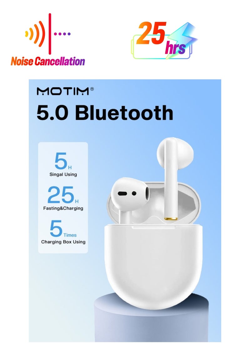 Motim TWS Wireless Earbuds Noise-canceling Earphones 5.0 Bluetooth Headphones Waterproof Stereo Headsets，25H Cyclic Playtime，USB-C Quick Charge with Built-in Mic  - Image 1