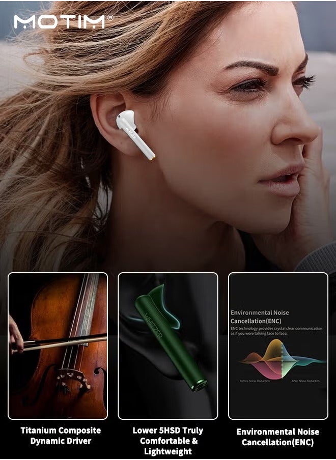 Motim TWS Wireless Earbuds Noise-canceling Earphones 5.0 Bluetooth Headphones Waterproof Stereo Headsets，25H Cyclic Playtime，USB-C Quick Charge with Built-in Mic  - Image 2