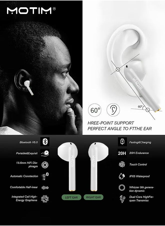 Motim TWS Wireless Earbuds Noise-canceling Earphones 5.0 Bluetooth Headphones Waterproof Stereo Headsets，25H Cyclic Playtime，USB-C Quick Charge with Built-in Mic  - Image 4