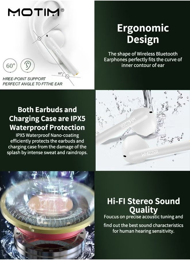 Motim TWS Wireless Earbuds Noise-canceling Earphones 5.0 Bluetooth Headphones Waterproof Stereo Headsets，25H Cyclic Playtime，USB-C Quick Charge with Built-in Mic  - Image 5
