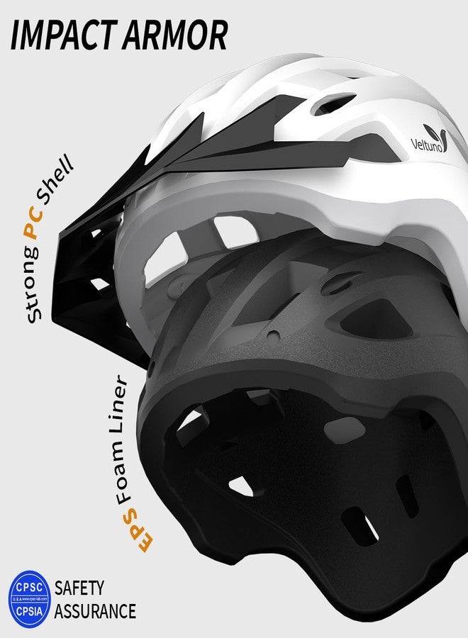 Veltuno Bike Helmet for Adults, Lightweight Mountain Bicycle Helmet with USB Rechargeable LED Rear Light, Removable Sun Visor for Women, Men, Suitable for Cycling and Commuting (White, Medium) - Image 2