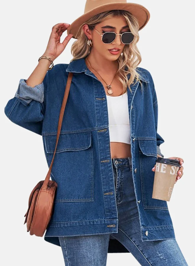 YUNIQEE Blue Collared Long Sleeve Denim Jacket