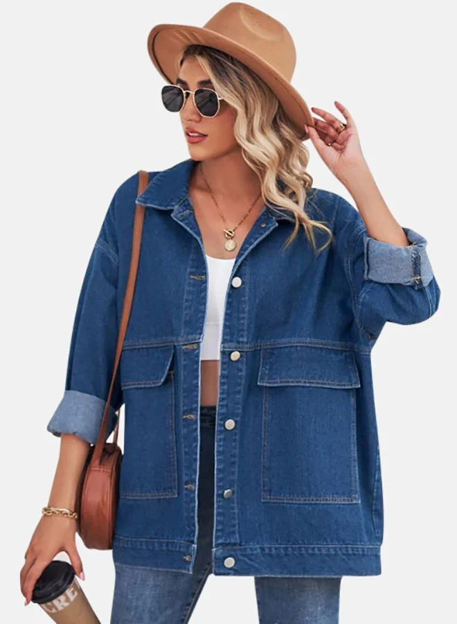 YUNIQEE Blue Collared Long Sleeve Denim Jacket