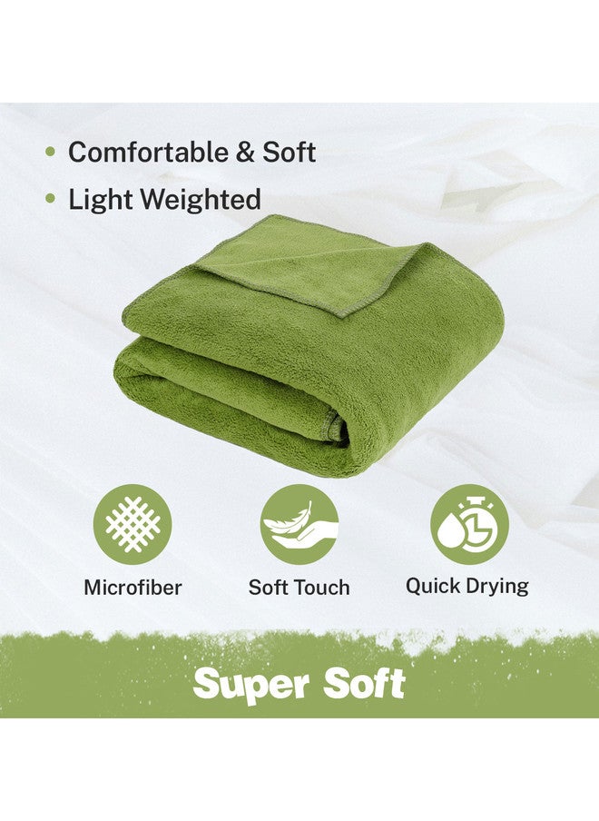 Fezora Beige & Green 2 Pieces Microfiber 400 GSM Bath Towels - Image 4