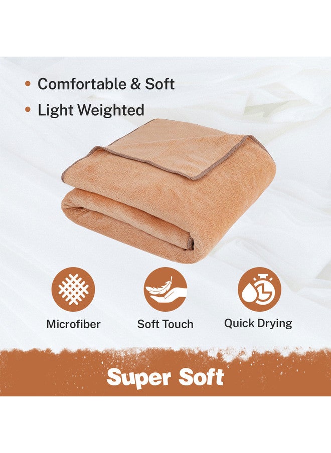 Fezora Beige & Green 2 Pieces Microfiber 400 GSM Bath Towels - Image 3