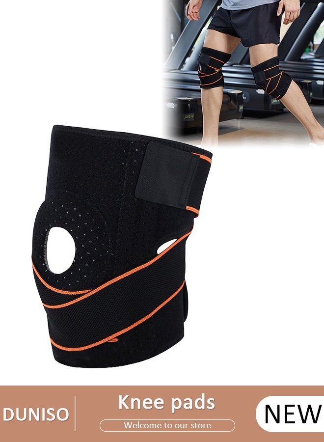 DUNISO دعامة للركبة مكونة من قطعتين مع مثبتات جانبية ومنصات هلامية للرضفة، دعامات دعم للركبة قابلة للتعديل لآلام الركبة، تمزق الغضروف المفصلي، ACL، MCL، التهاب المفاصل، تخفيف آلام المفاصل، التعافي من الإصابات - Image 1