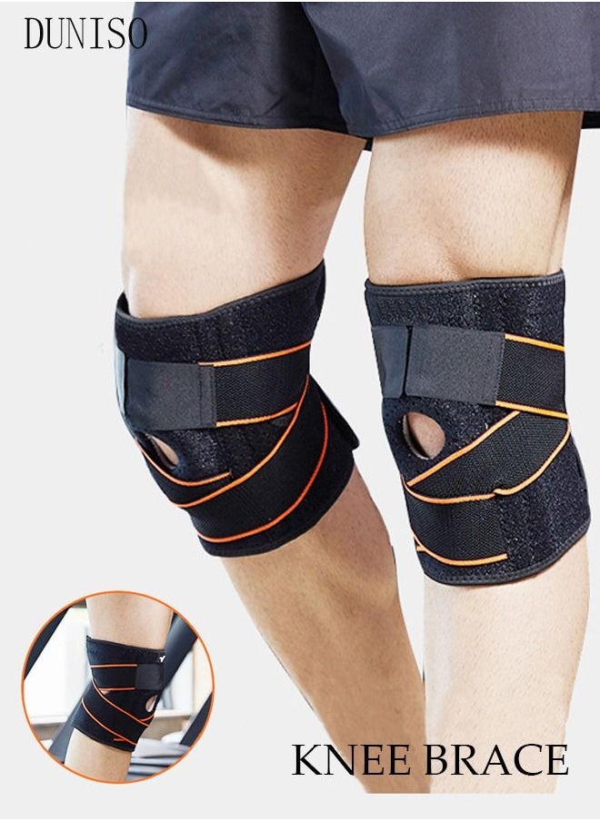 DUNISO 2-Piece Knee Pad Knee Brace with Side Stabilizers and Patella Gel Pads  Adjustable Compression Knee Support Braces for Knee Pain Meniscus Tear ACL MCL Arthritis Joint Pain Relief Injury Recovery  - Image 1