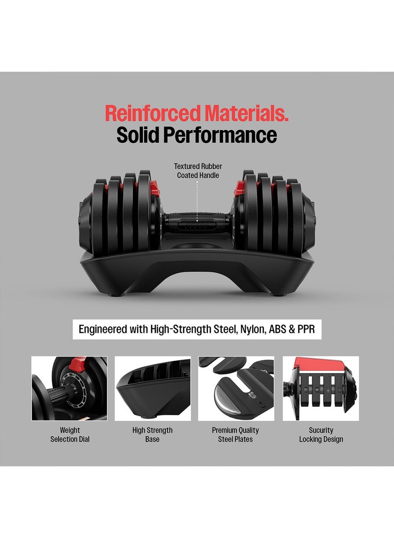 Sparnod Fitness SAD-18 Adjustable Dumbbell 18kg – 12 Weight Levels (1.5–18kg), Quick Adjust with Safety Lock, Non-Slip Grip, Thickened Base Full-Body Workout, Steel & Nylon - Image 4