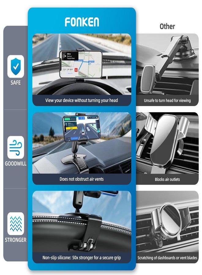 fonken Universal 360 Dashboard Cell Phone Holder, Upgrade Clip Car Phone Holder Mount for Dashboard 360 Degree Rotation Dash Board Phone Mount Fit for iPhone,Samsung,Google,Nokia, 4 to 7" Smartphones - Image 4