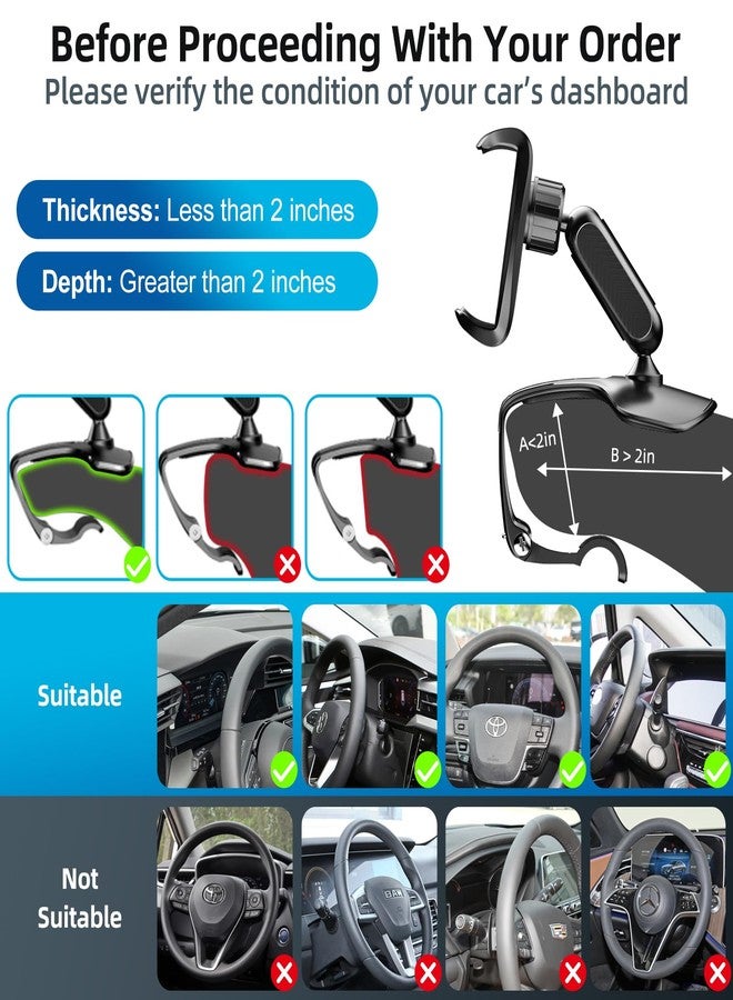 fonken Universal 360 Dashboard Cell Phone Holder, Upgrade Clip Car Phone Holder Mount for Dashboard 360 Degree Rotation Dash Board Phone Mount Fit for iPhone,Samsung,Google,Nokia, 4 to 7" Smartphones - Image 2