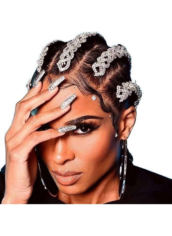 STONEFANS StoneFans Rhinestone Hair Jewelry for Braids Accessories HIP HOP Braid Jewelry Silver Bling Headpiece 3pcs Wedding Set  - Image 4