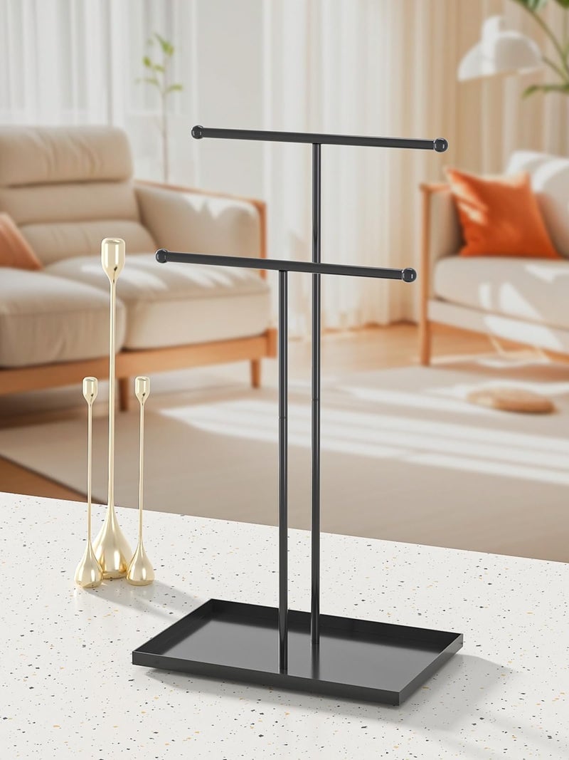 Coward 2 Tier Necklace Stand, Aesthetic Necklace Jewelry Holder, Home Decor Necklace Organizer Stand, Metal Necklace Bracelet Display Rack for Men Women (Black) - Image 3