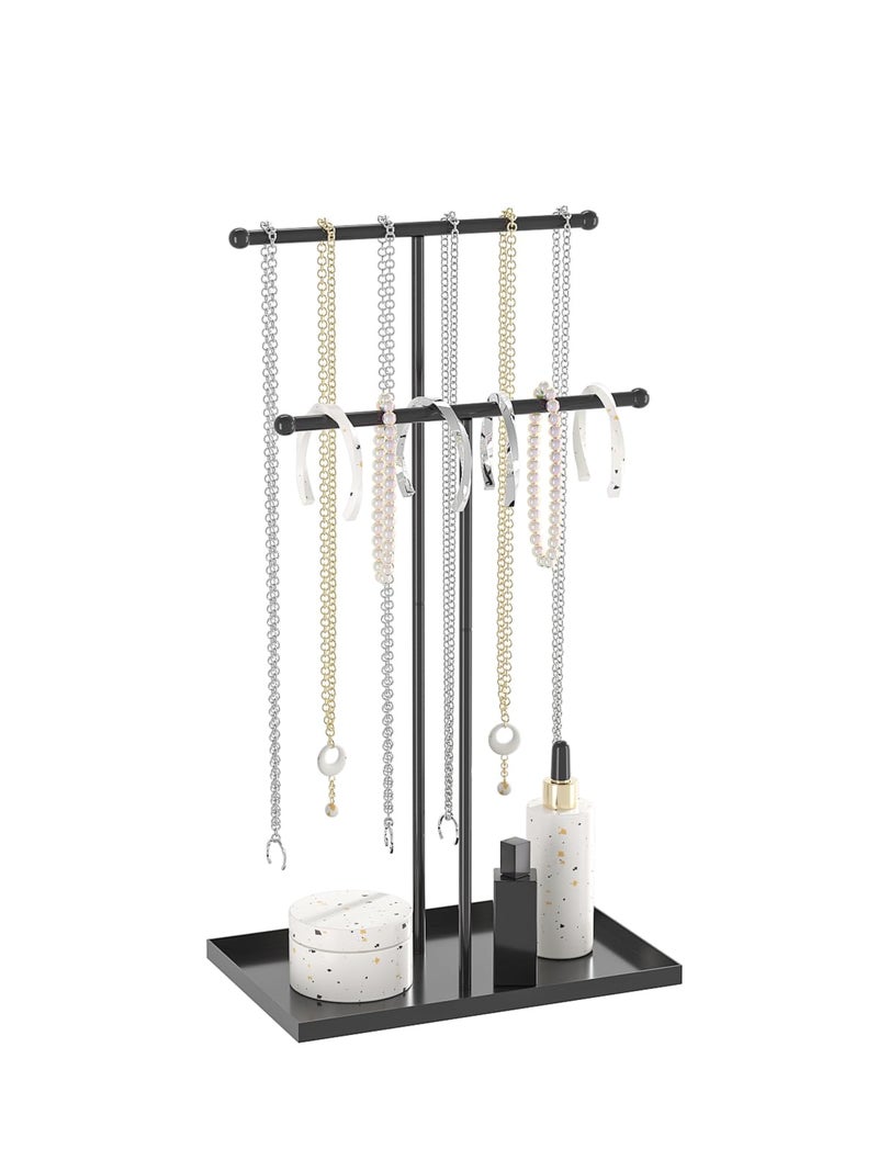 Coward 2 Tier Necklace Stand, Aesthetic Necklace Jewelry Holder, Home Decor Necklace Organizer Stand, Metal Necklace Bracelet Display Rack for Men Women (Black) - Image 2