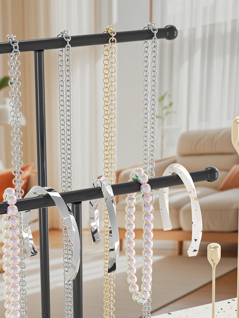 Coward 2 Tier Necklace Stand, Aesthetic Necklace Jewelry Holder, Home Decor Necklace Organizer Stand, Metal Necklace Bracelet Display Rack for Men Women (Black) - Image 5