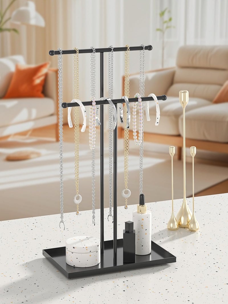 Coward 2 Tier Necklace Stand, Aesthetic Necklace Jewelry Holder, Home Decor Necklace Organizer Stand, Metal Necklace Bracelet Display Rack for Men Women (Black) - Image 4