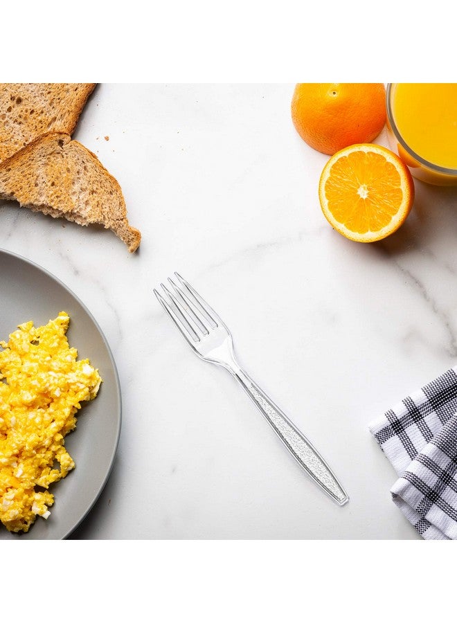 Comfy Package [300 Pack] Heavyweight Disposable Clear Plastic Forks Engraved Design - Image 4