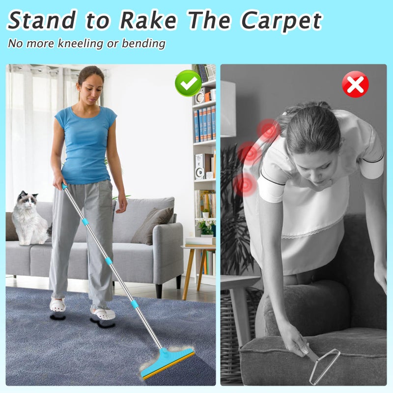 Eaersan Carpet Rake for Pet Hair Removal - Reusable Pet Hair Remover, 60â€ Adjustable Long Handle Cat Dog Carpet Rake Scraper with Patented Design, Dog Hair Rake Brush for Rugs, Mats - Image 3