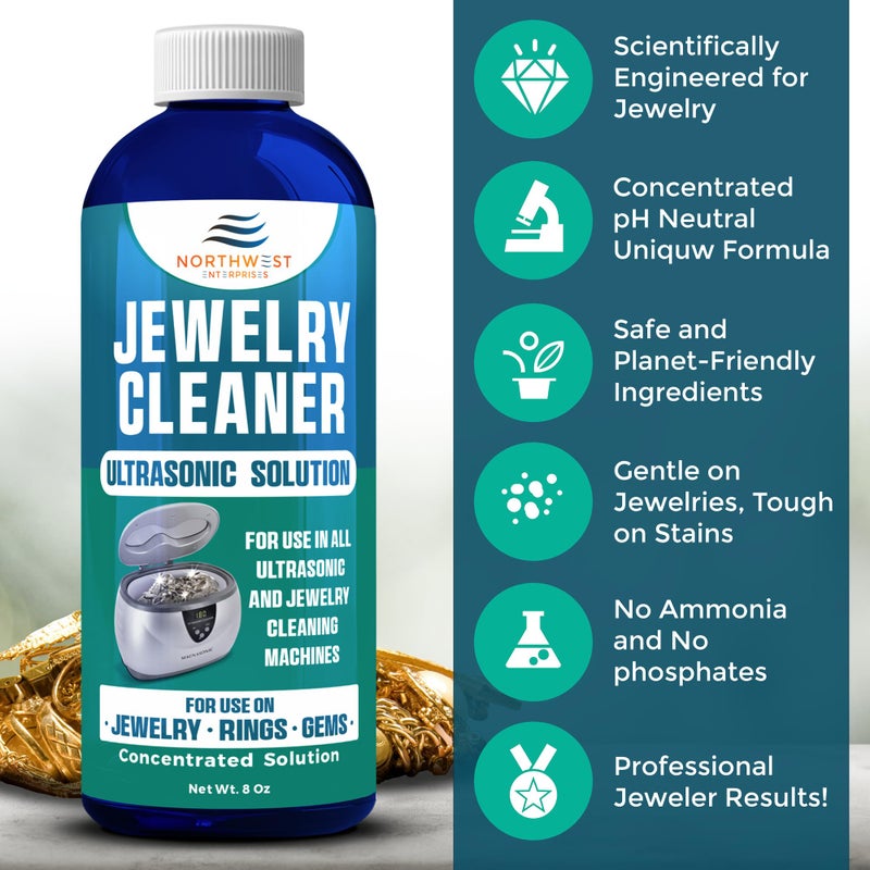 NORTHWEST ENTERPRISES NORTHWEST ENTERPRISES Jewelry Cleaner, Ultrasonic Jewelry Cleaner Solution - Cleans Gold, Silver, Platinum, Diamonds, Non-Porous, & Semi-Precious Jewelry (8 Ounce)  - Image 5