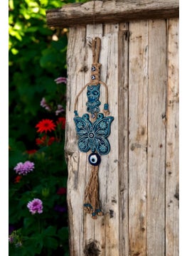 Evil Eye Beaded Ceramic Butterfly and Owl Patterned Evil Eye Decorative Multi-Purpose Wall Ornament 14 x 54 cm