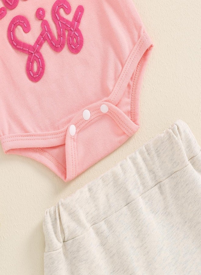 Ayalinggo Baby girl clothes little sister Romper Lil Sis Short Sleeve T-shirt Bobysuit Pants Headband 3pcs Summer Infant outfits (Pink, Newborn) - Image 4