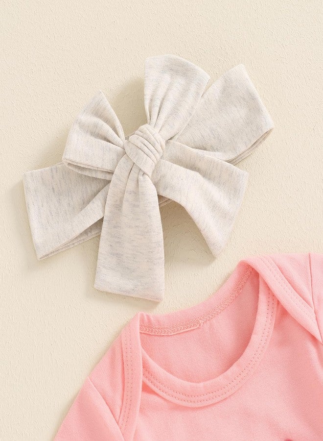 Ayalinggo Baby girl clothes little sister Romper Lil Sis Short Sleeve T-shirt Bobysuit Pants Headband 3pcs Summer Infant outfits (Pink, Newborn) - Image 2