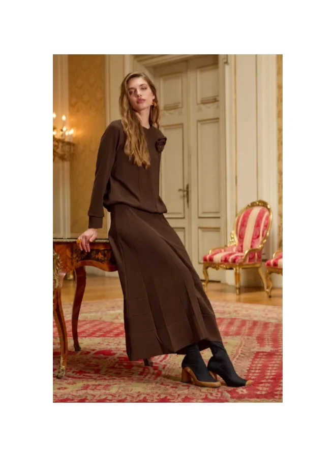 MissWhence Set with Front Stitch Detail and Paneled Skirt - Brown