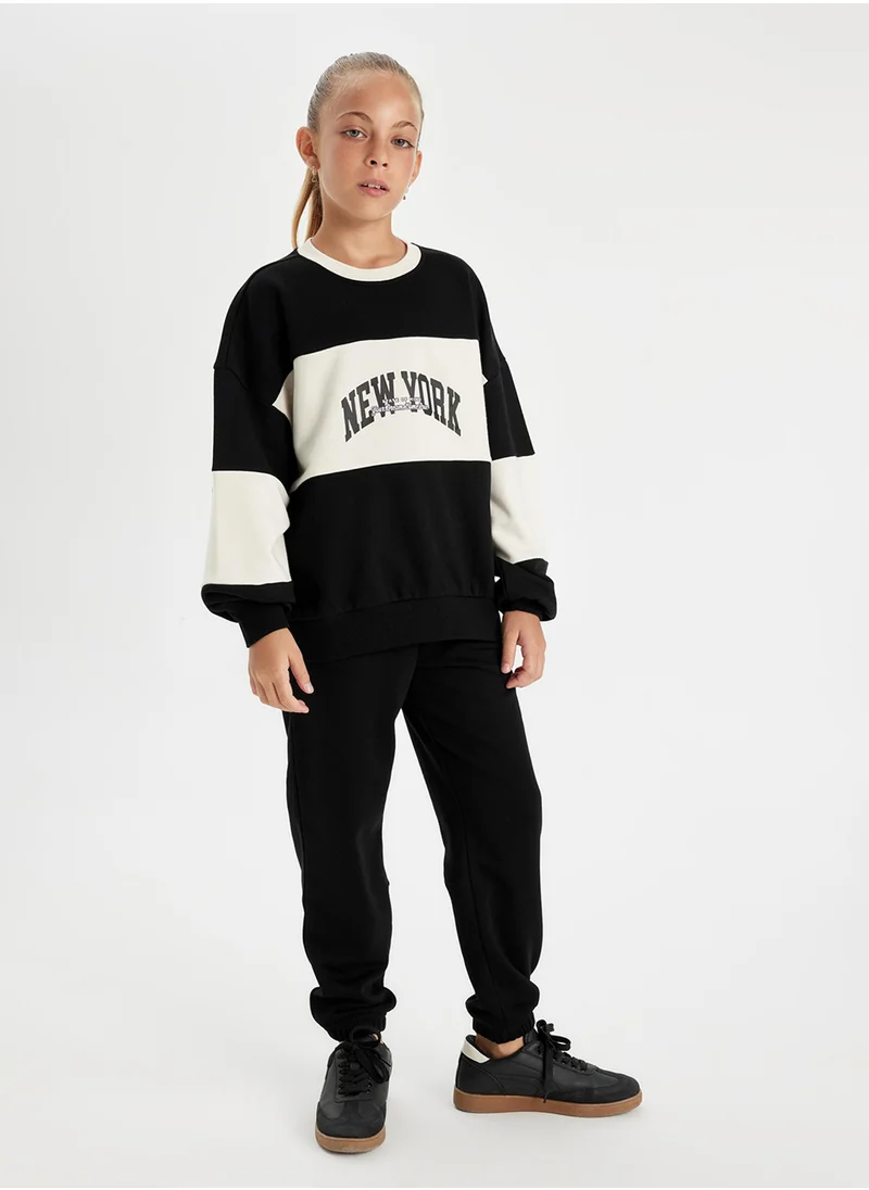 ديفاكتو Printed Elasticated Cuffed Black Jogger Pants With Pockets