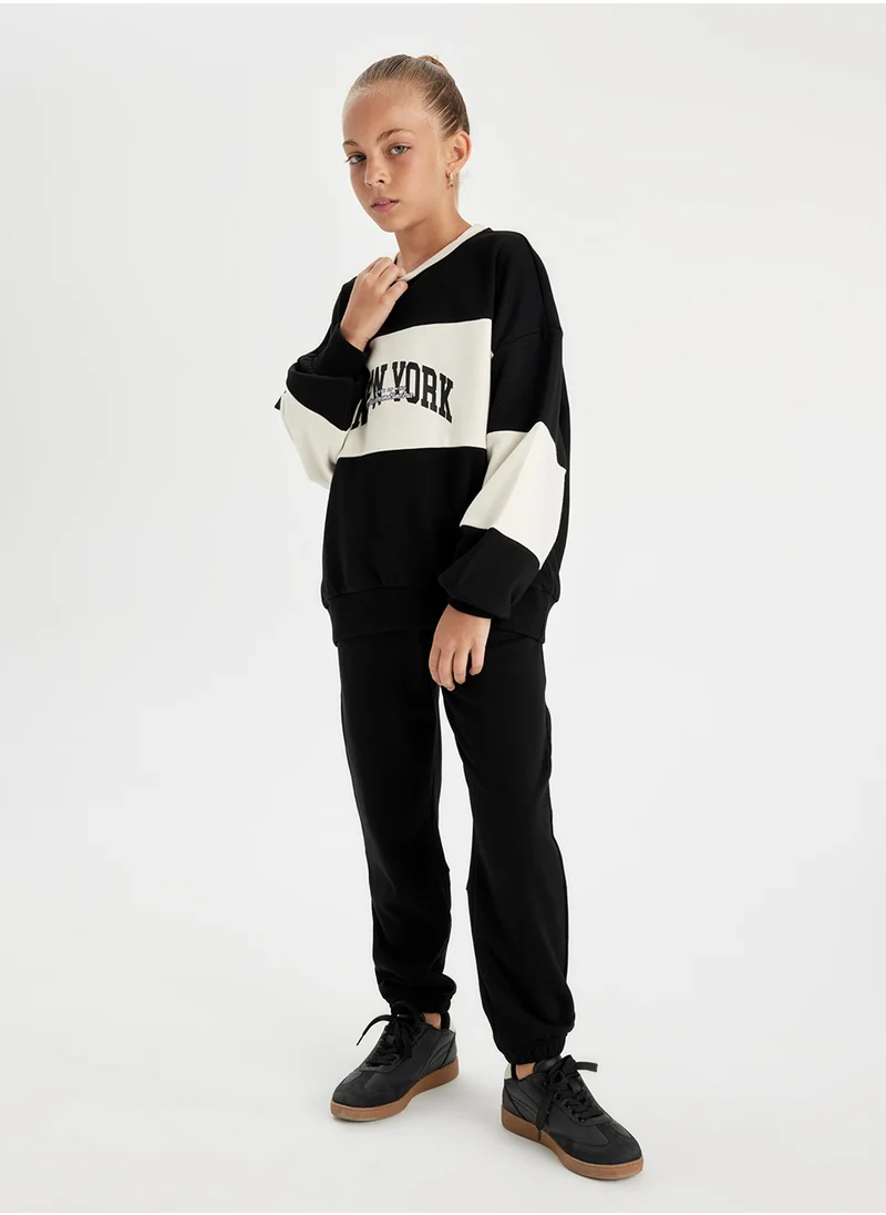 ديفاكتو Printed Elasticated Cuffed Black Jogger Pants With Pockets