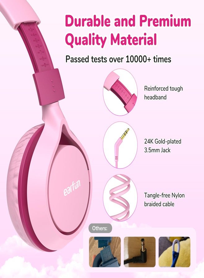EarFun Kids Headphones, Foldable On-ear Headphones for Kids, 85dB Volume Limiter, Sturdy Design, Stereo Sound, Super Light, Adjustable Headband, Wired Children Headphone for School/Travel/Phone, Pink - Image 4