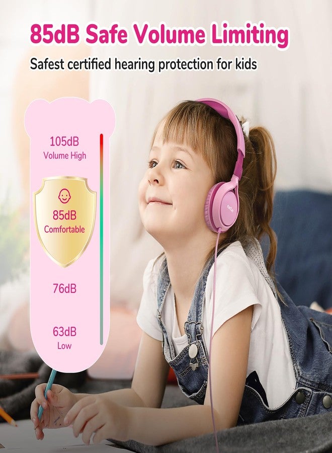 EarFun Kids Headphones, Foldable On-ear Headphones for Kids, 85dB Volume Limiter, Sturdy Design, Stereo Sound, Super Light, Adjustable Headband, Wired Children Headphone for School/Travel/Phone, Pink - Image 2