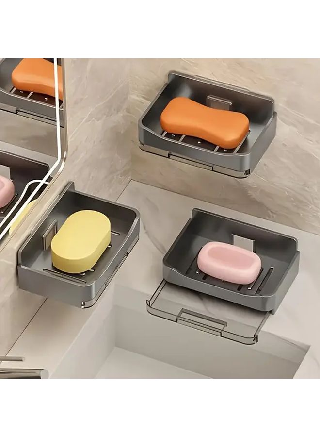 Wall Mounted Soap Holder With Drain Box Black Easy Installation Bathroom Organizer - Image 5