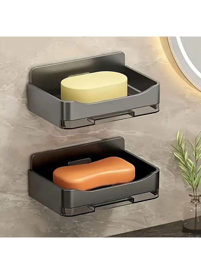 Wall Mounted Soap Holder With Drain Box Black Easy Installation Bathroom Organizer - Image 2