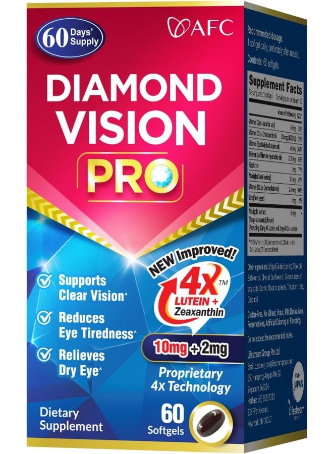 AFC Japan Diamond Vision Pro 4X - Eye Formula with FloraGLO Lutein 4X, Zeaxanthin, Astaxanthin & Bilberry Extract - Image 1