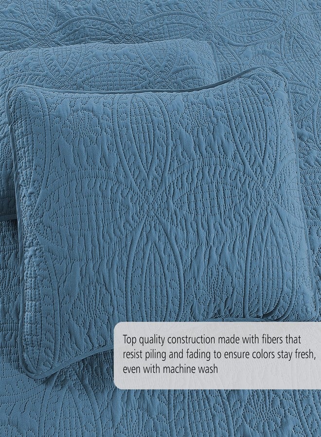 Pure Bedding Quilt Set King/Cal King/California King Size Ash Blue - Oversized Bedspread - Soft Microfiber Lightweight Coverlet for All Season - 3 Piece Includes 1 Quilt and 2 Shams, Geometric Pattern - Image 3