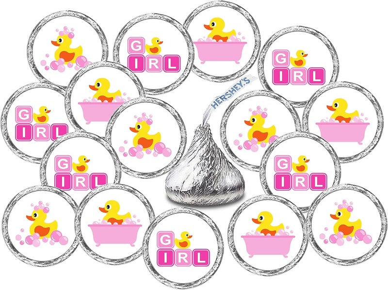 RokAPary 324 Pink Duck Rubber Ducky Theme Baby Shower Favors Stickers for Baby Shower Or Baby Sprinkle Party Decorations Baby Shower Kisses Stickers Birthday Ducky Kisses Stickers Made in USA - Image 1
