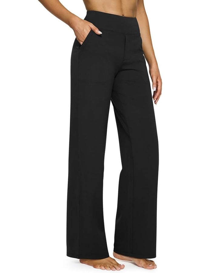 NIBEMINENT Yoga Pants Women Wide Leg Pants with Pockets High Waist Stretch Dress Casual Sweatpants Petite/Regular/Tall - Image 1