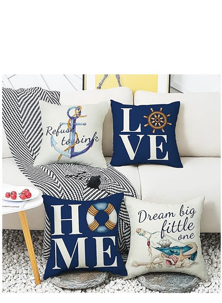 KASTWAVE Throw Pillow Covers 18x18 Nautical Pillow Cover, Farmhouse Summer Decorative Pillow Cover Set of 4, Navy Blue Linen Couch Pillows Covers for Living Room Sofa Bed Home Decor - Image 2